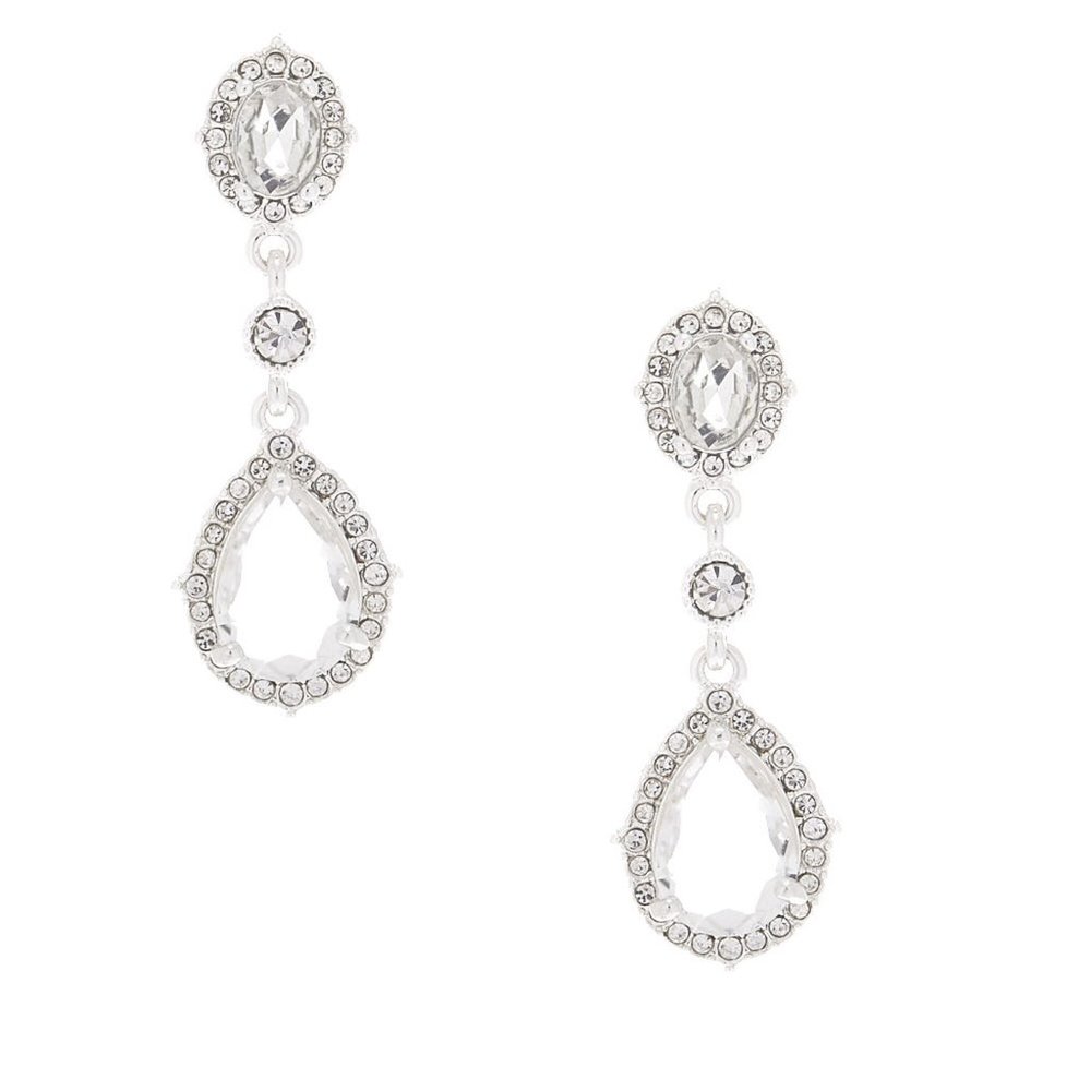 NEW Silver Rhinestone 2" Teardrop Drop Earring NWT